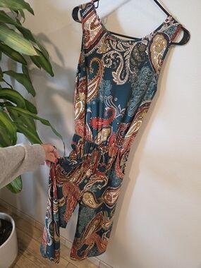 Paisley Sleeveless Jumpsuit in Teal, Red & Mustard